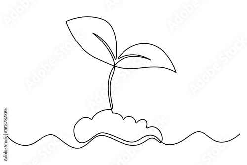 Continuous single line art of seed sprouting and plant growth stages minimalist botanical vector
