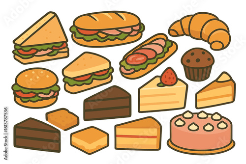 Hand drawn seamless pattern of Japanese street food Taiyaki in various flavors, perfect for menu or wallpaper design with Asian food frame border