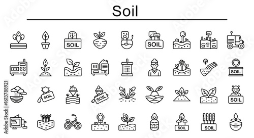 Solid Black Soil Icons: Earth, Agriculture, and Nature Symbols