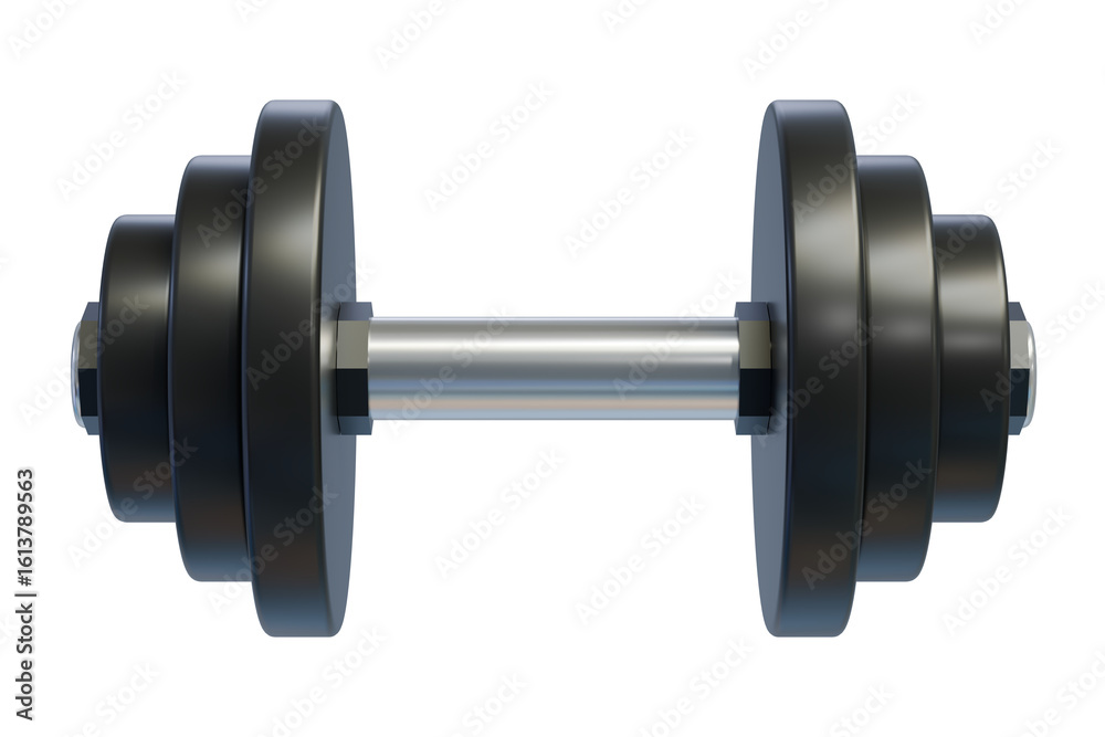 Naklejka premium Black dumbbell adjustable with stainless steel bar, on a transparent background.