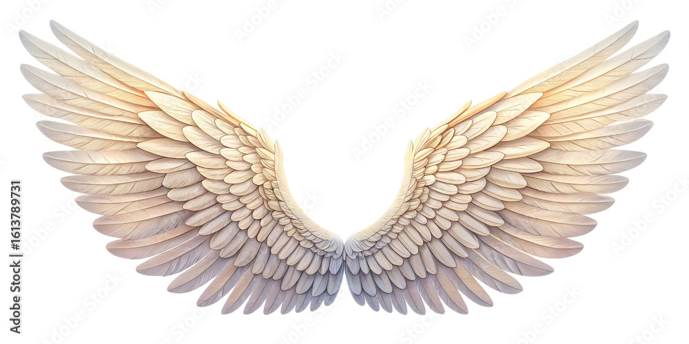 Obraz premium Angelic Wings Digital Painting, Isolated on Transparent Background, Fantasy Art, Angel Wings, Wings, Feather