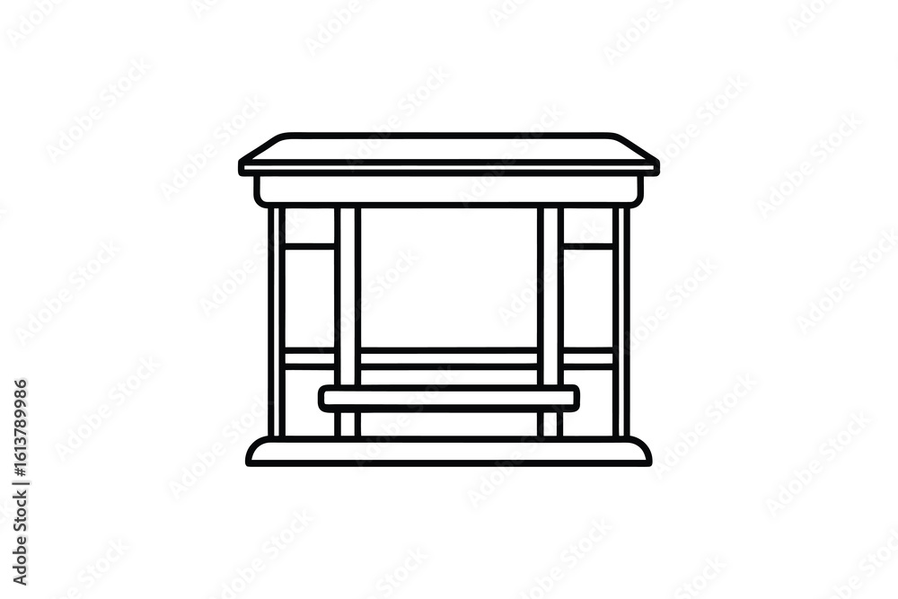 Simple Black Outline of a Bus Stop with Bench Waiting Area Silhouette This simple black silhouette Simple Black Outline of a Bus Stop with Bench Waiting Area Silhouette This simple black silhouette