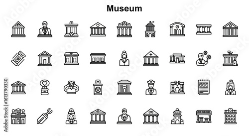 Solid Black Museum Icons: Art, History, and Cultural Exhibition Symbols