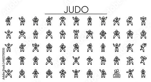 Solid Black Judo Icons: Martial Arts, Combat, and Discipline Symbols