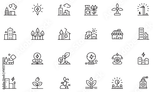 Renewable energy and green city icons green energy