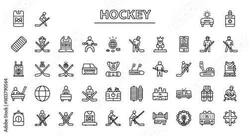 Solid Black Hockey Icons: Stick, Puck, and Ice/Field Sports Symbols
