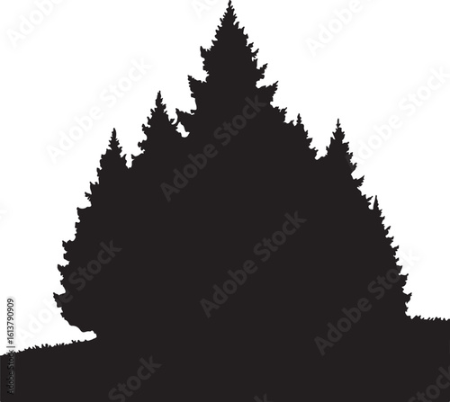 Black vector tree silhouette illustration with roots and leafy branches, perfect for nature-inspired spring and autumn designs