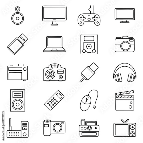 Electronic Devices and Home Appliances Line Icons Set.

