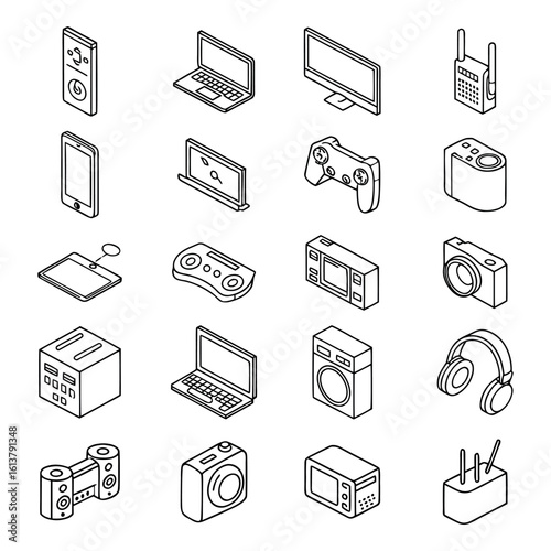 Electronic Devices and Home Appliances Line Icons Set.

