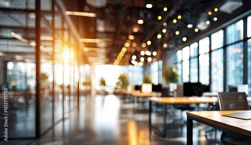 Blurred modern office interior, sunlit