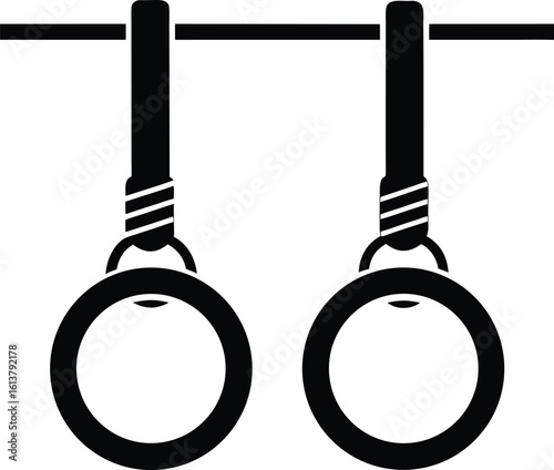 Gymnastic rings silhouette, fitness equipment line art, workout tool vector, athletic training icon, minimal sport drawing