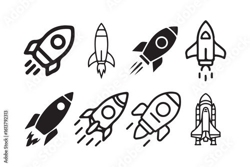 Rocket icons set. Startup symbol, filled flat sign, boundless potential. Victor illustration eps10