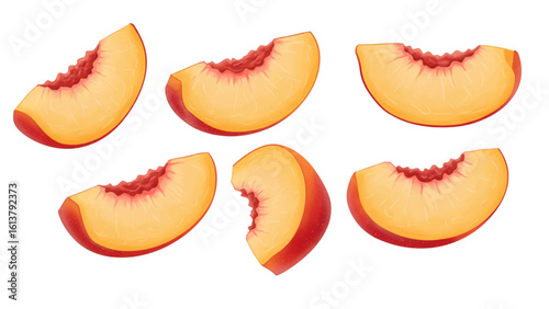 Delicious peach slices, perfect for summer recipes and healthy eating promotions, originally vector art