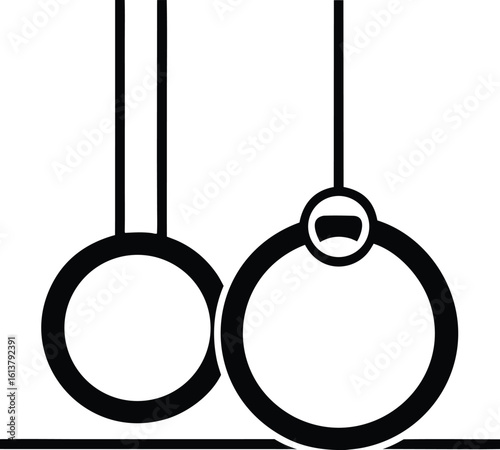 Gymnastic rings silhouette, fitness equipment line art, workout tool vector, athletic training icon, minimal sport drawing