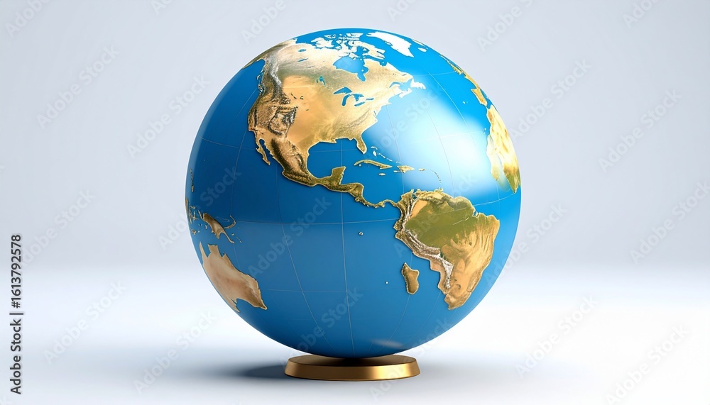 Naklejka premium Detailed Globe Depicting Earth's Continents on a Gold Base