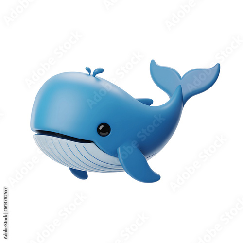 Adorable cartoon blue whale swims joyfully, bringing playful marine charm and vibrant ocean vibes to your projects.
