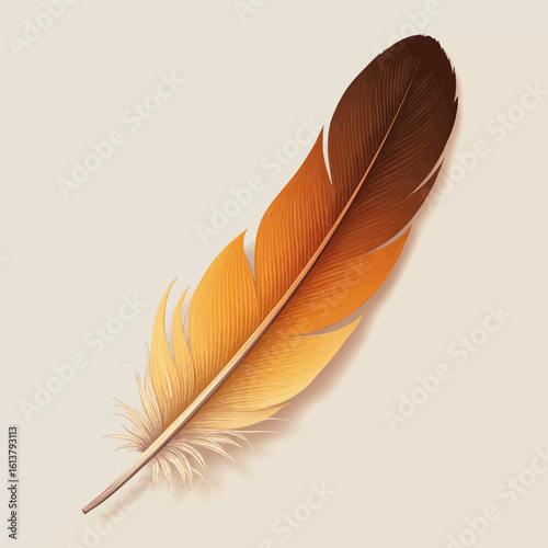 Brown and Gold Feather with Transparent Background, Realistic Illustration for Design