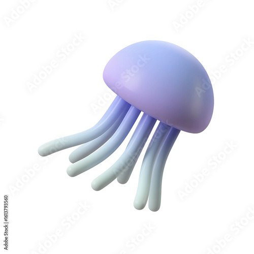 Graceful 3D rendered jellyfish floats serenely with flowing tentacles, evoking a sense of wonder and aquatic beauty in a clean, modern style.