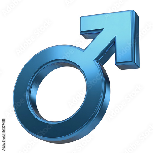 Striking metallic blue male gender symbol representing masculinity, power, and identity in a clean, professional presentation.