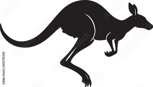 Black vector silhouette illustration of a wild kangaroo and baby, capturing the essence of these jumping mammals