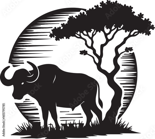 Black caw and black tree vector illustration