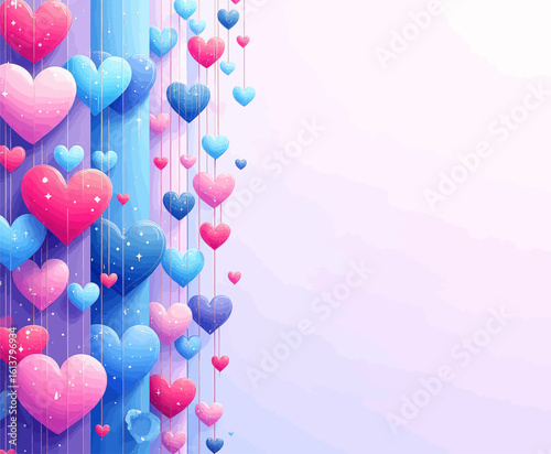 Heart-Shaped Balloons in Crimson and Blue, Glossy 3D Realism on Transparent Background, Design Element