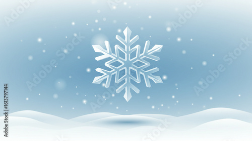 Delicate snowflake floating above snowdrifts brings a touch of winter magic and seasonal charm