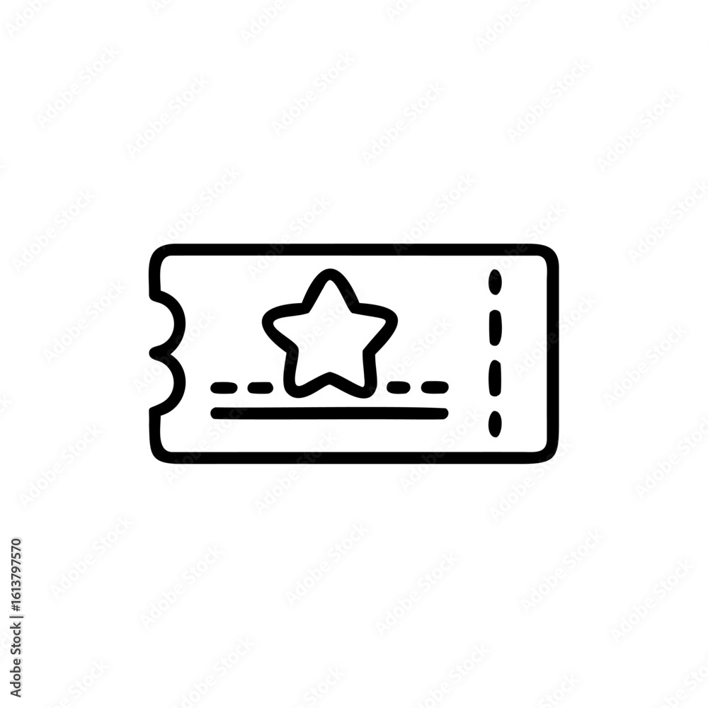 Fototapeta premium Outline a star loyalty stamp card with perforations ticket