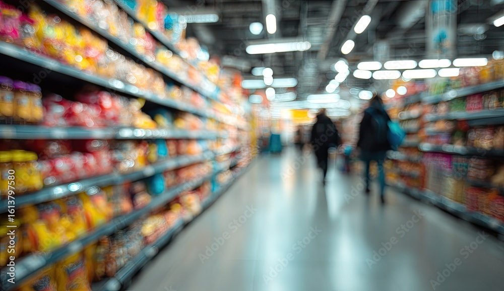 Fototapeta premium Blurred supermarket aisle with shoppers