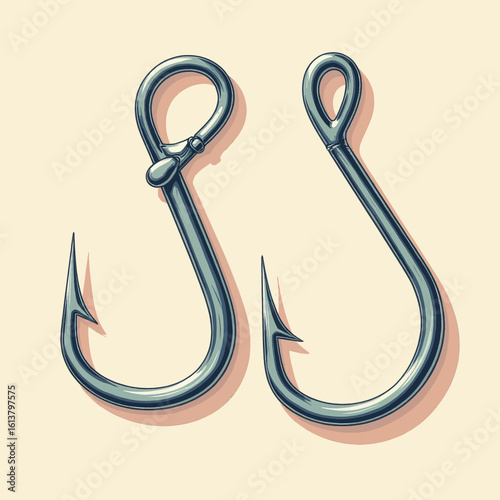Midnight Indigo Fish Hooks, Glossy Illustration with Transparent Background