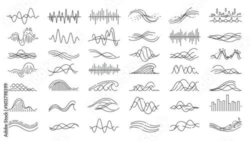 Dynamic sound wave collection for audio projects and modern graphic design applications, scalable vector origin