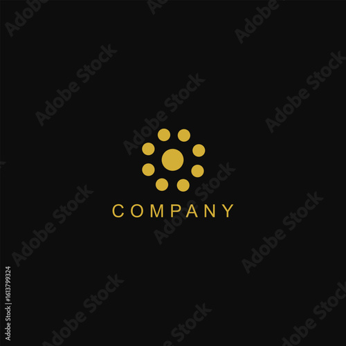 Circular sunburst dot icon in gold on a dark background, great for solar energy, innovation brands, or modern tech