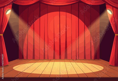 Red Velvet Stage Curtains with Transparent Background, Theater Stage Illustration for Web Design