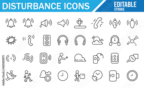 Editable Disturbance Icons Set for Noise and Sound Management Projects