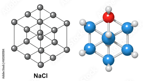Explore fascinating sodium chloride crystal structure with this modern molecule visualization for educational science projects