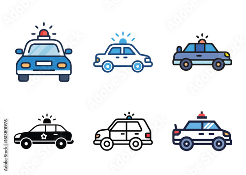Cartoon Police Cars Vector Illustration Bundle Graphic Set with Different Styles
