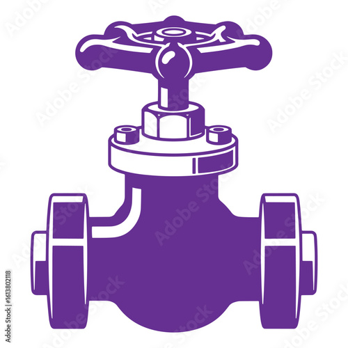 Purple vector illustration of a water valve with a handwheel in a clean and flat style