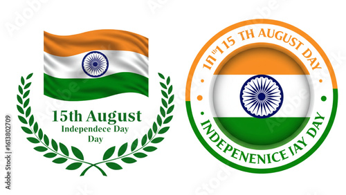 Celebrate India's Independence Day on August 15th with festive flag and laurel designs