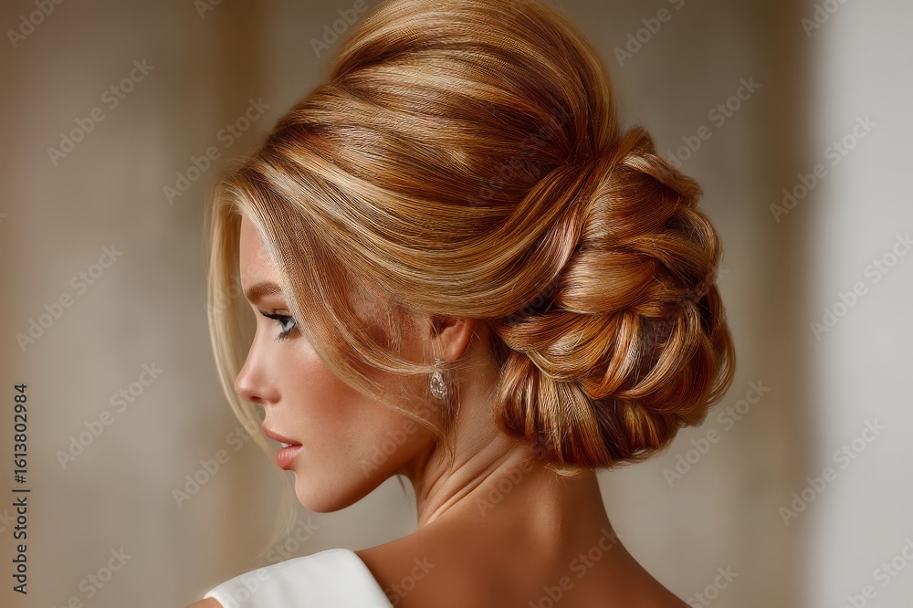 Woman With Blonde Updo Hairstyle And Freckles In Profile Woman With Blonde Updo Hairstyle And Freckles In Profile
