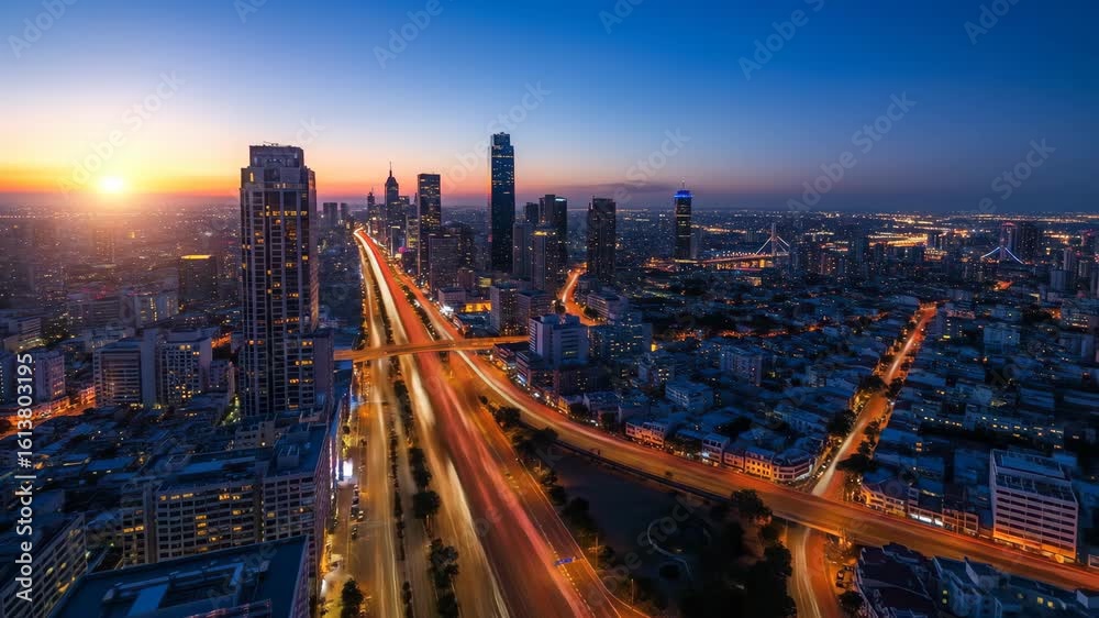 Sunset Cityscape, Urban Landscape, Los Angeles, Aerial View, Evening, Vibrant Colors Sunset Cityscape, Urban Landscape, Los Angeles, Aerial View, Evening, Vibrant Colors