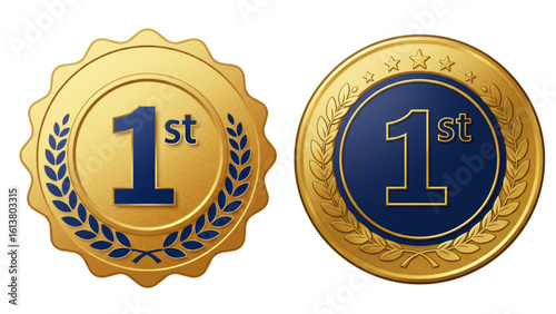 Celebrate victory with this golden first place award medallion for ultimate achievement and success