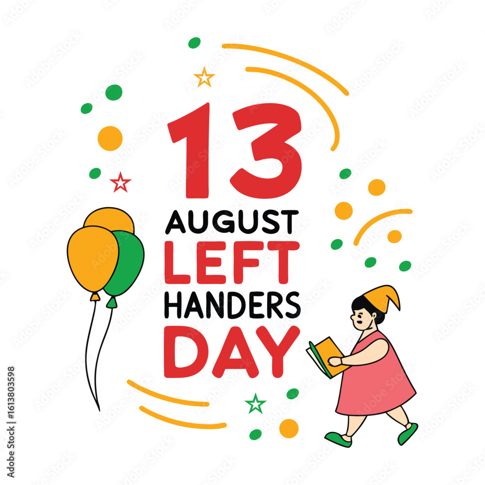 Fototapeta premium Celebrating august 13th left handers day with a happy child reading a book