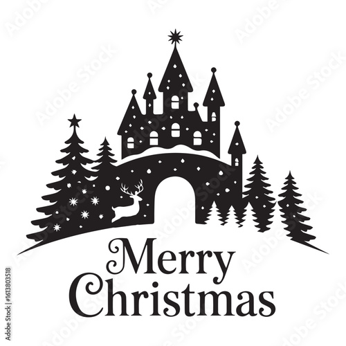 Black and White Merry Christmas Illustration