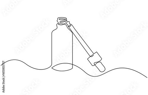 Serum bottle in one line drawing. Minimalist illustration for beauty , Cosmetic bottle one line continuous. Cosmetic bottle line art.