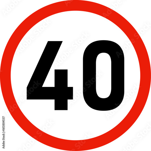 Circular road sign indicating a speed limit of 40. Warning road sign. Vector
