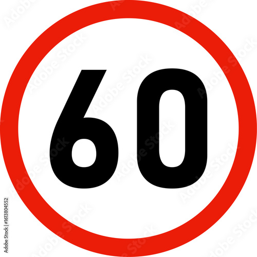 Circular road sign indicating a speed limit of 60. Warning road sign. Vector