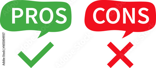 Pros and Cons signs. Advantages and disadvantages list. Template with thumbs up and down