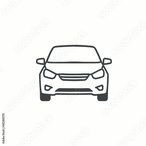 A sleek black car front view with modern design elements on a white background