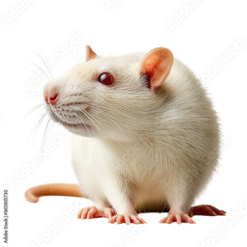 Albino rat portrait. Soft fur texture catches light, showcasing detail for pet supplies or educational projects.