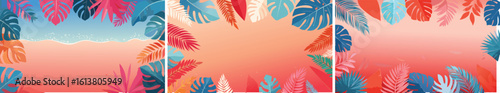 Lively Vector Design for Tropical Summer Themes Incorporating Coral Shapes, Colorful Foliage, and Floral Accents, Ideal for Party Decor, Tropical Packaging, Posters, and Artistic Projects with a Beach